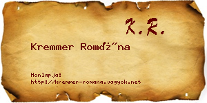 Kremmer Romána névjegykártya